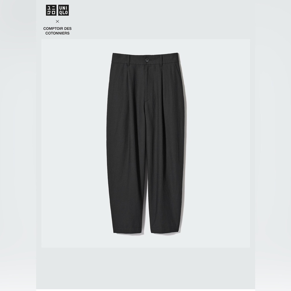 Uniqlo Comptoir Des Cotonniers Black Linen Blend Tapered Pleated Pants. Small.